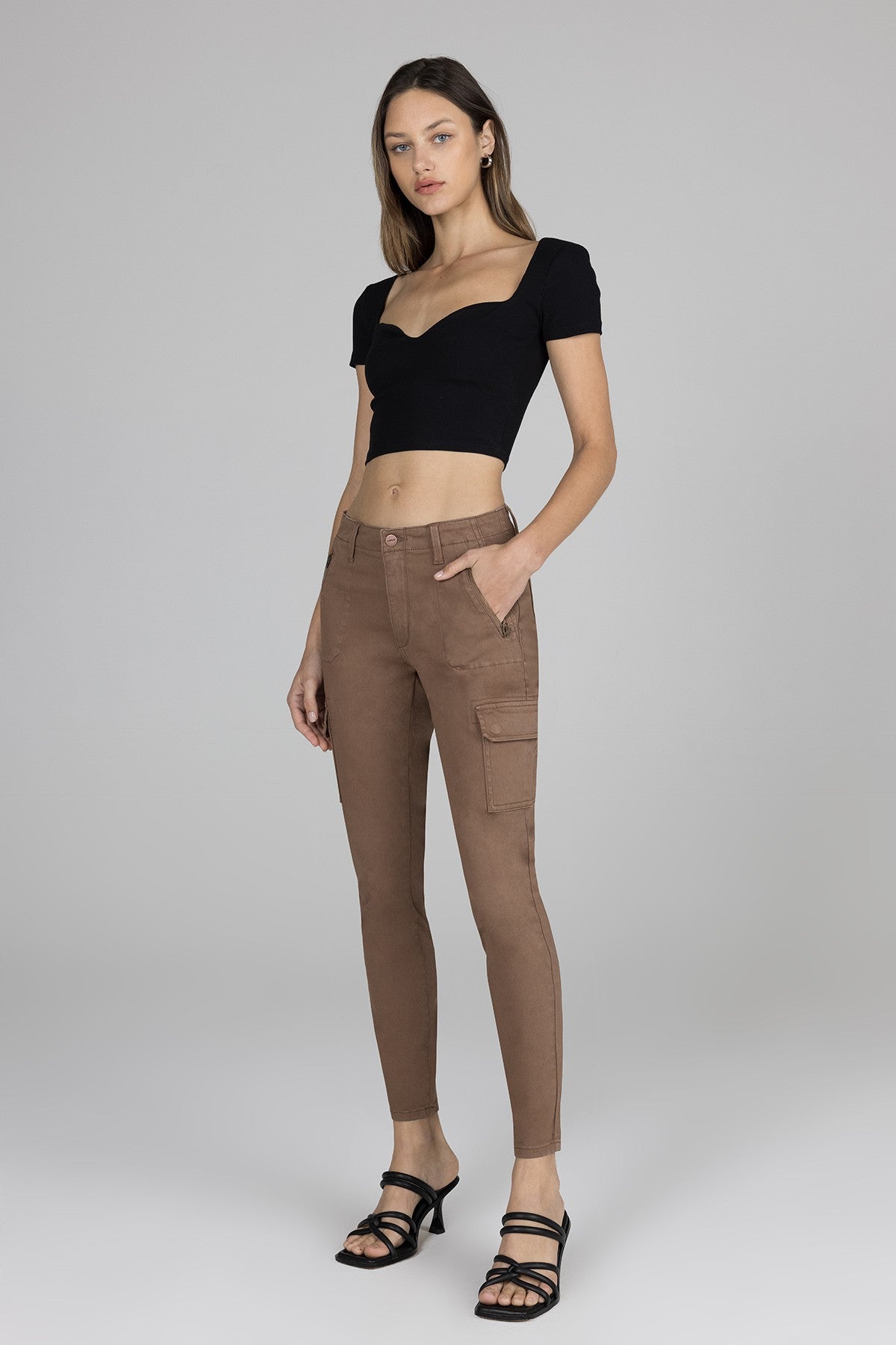 Madeline Mid Rise Cargo Skinny - Brown