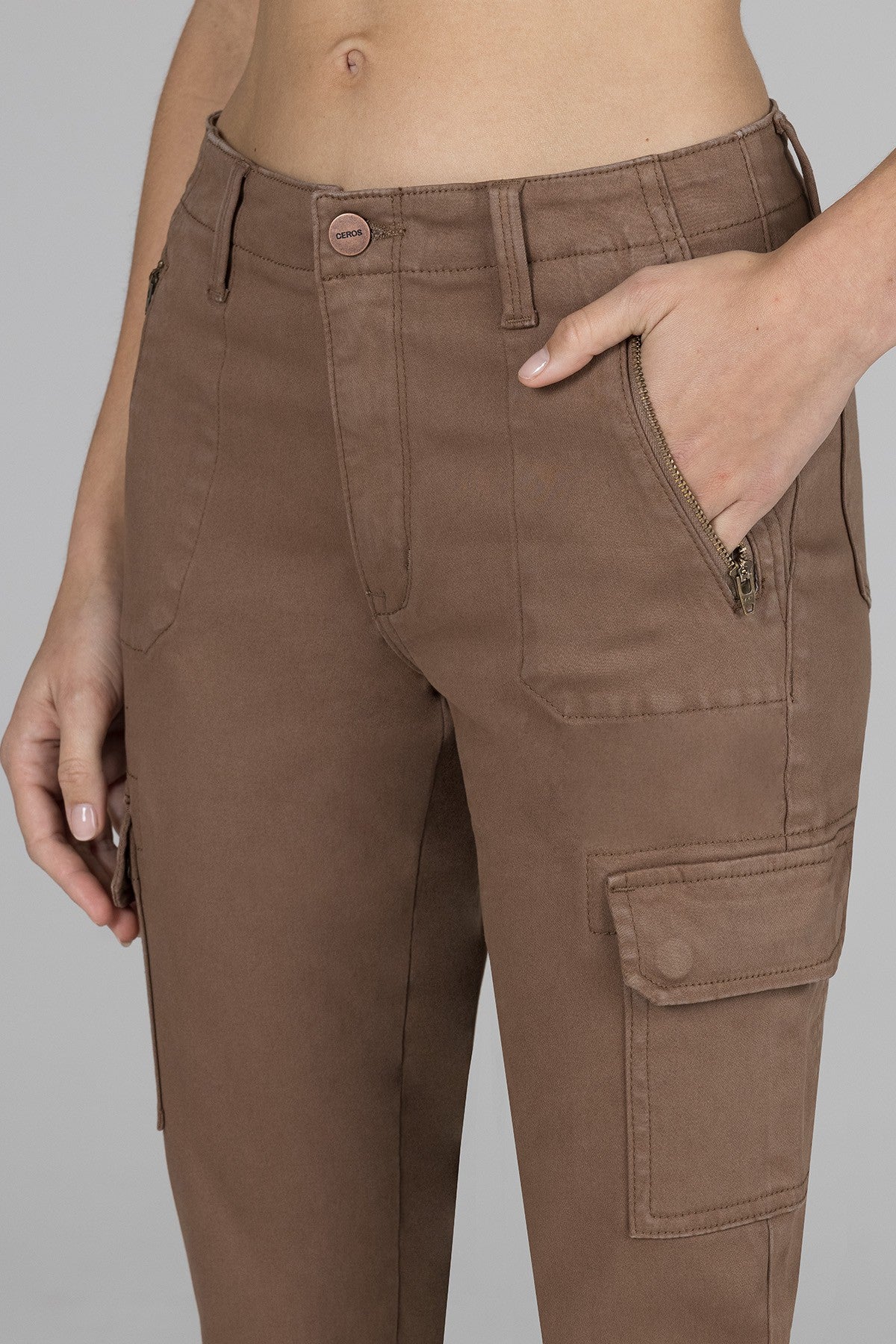 Madeline Mid Rise Cargo Skinny - Brown