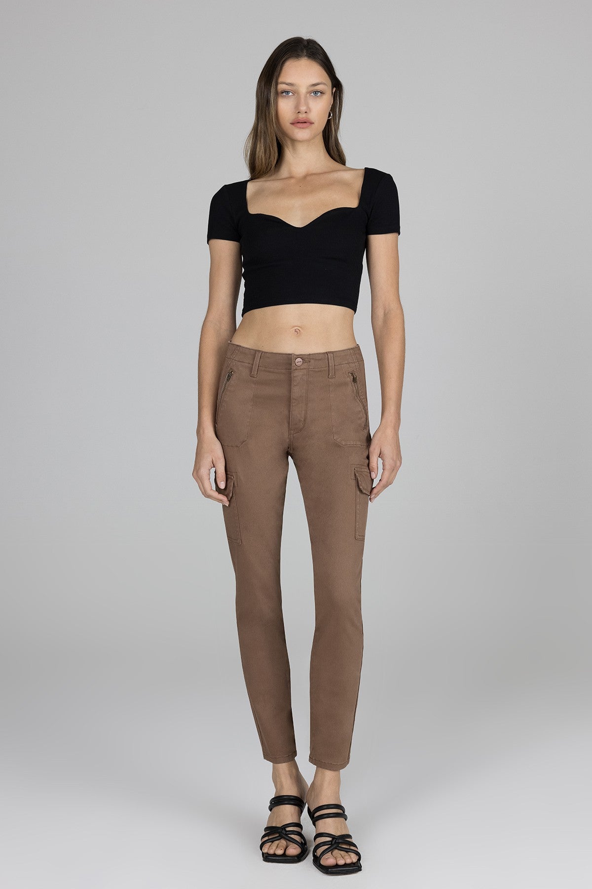 Madeline Mid Rise Cargo Skinny - Brown