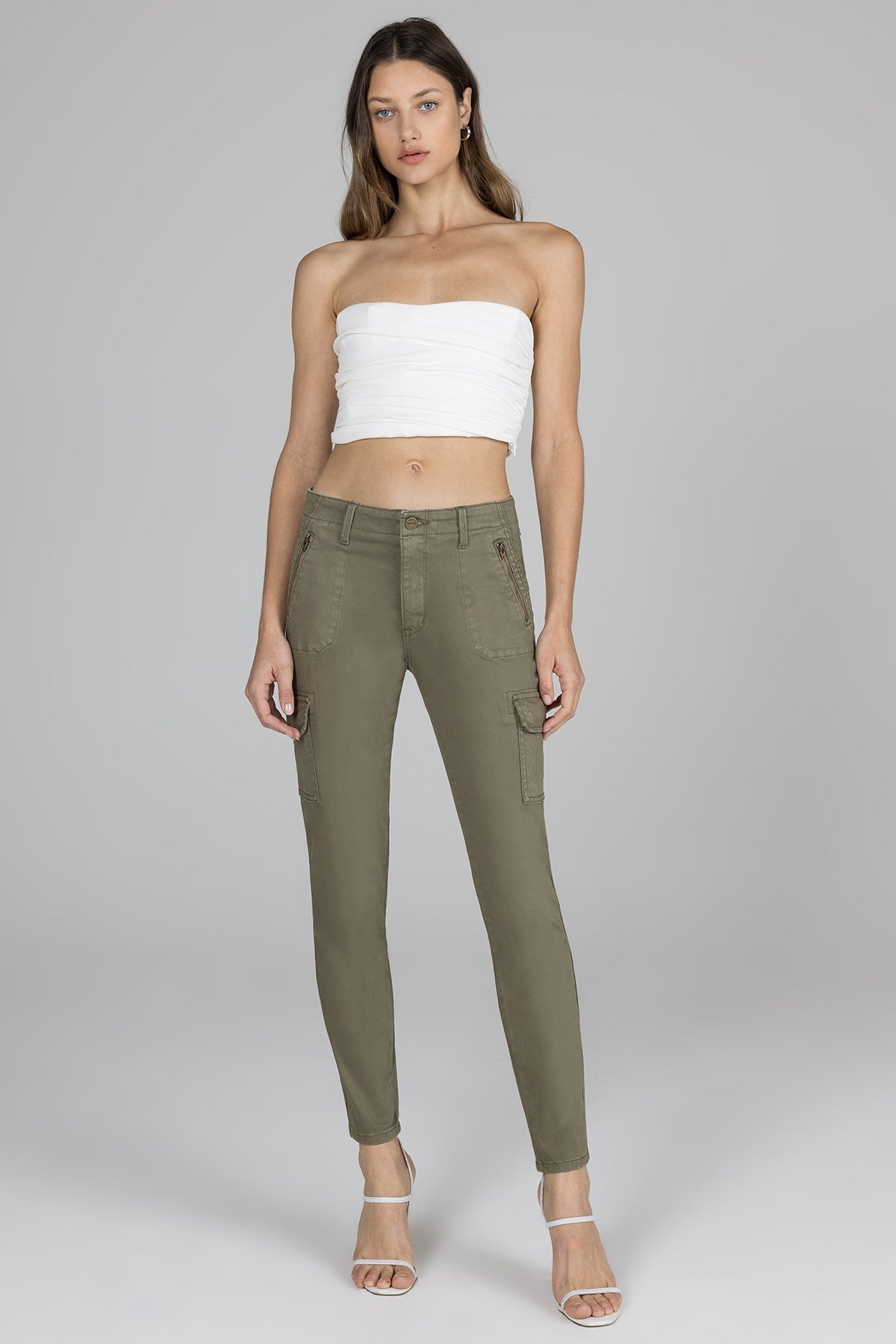 Sophia Mid Rise Cargo Skinny - Olive