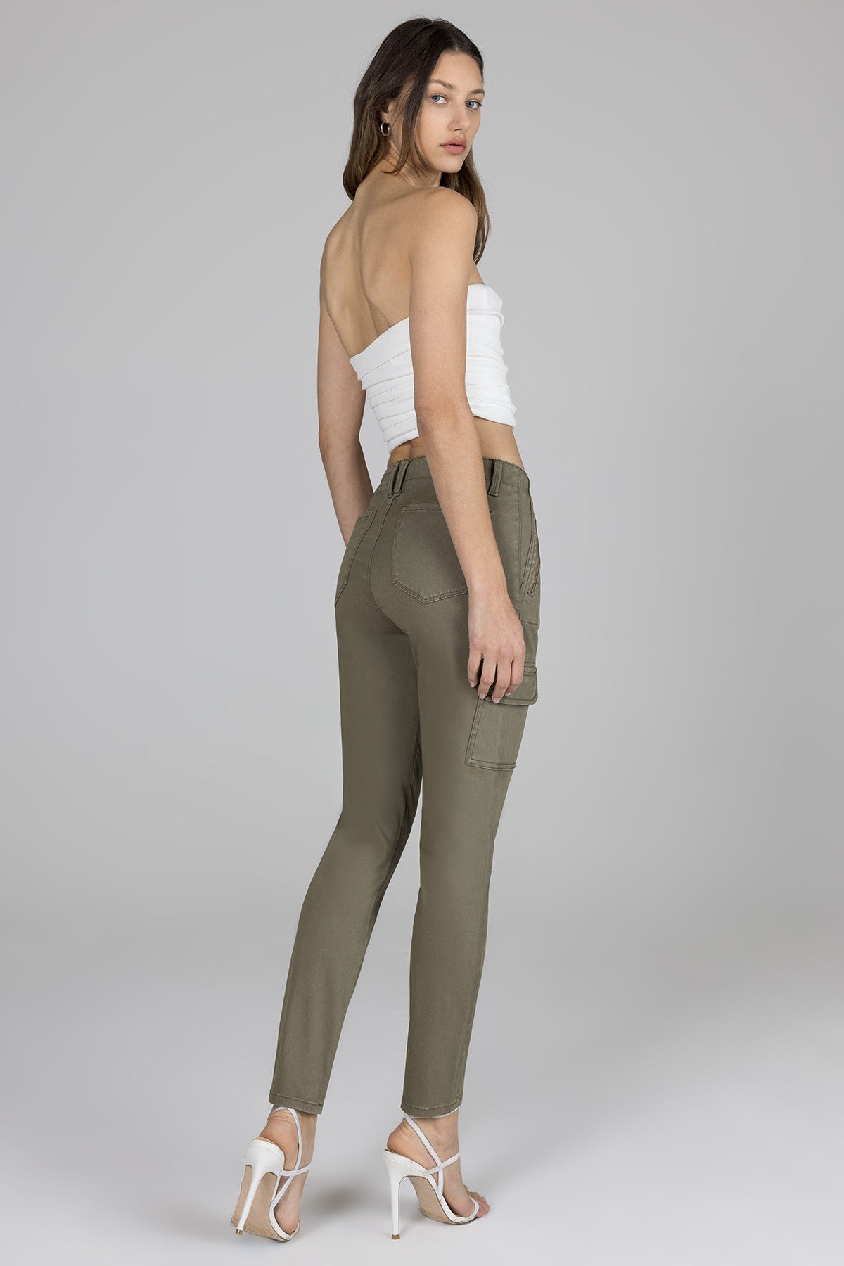 Sophia Mid Rise Cargo Skinny - Olive