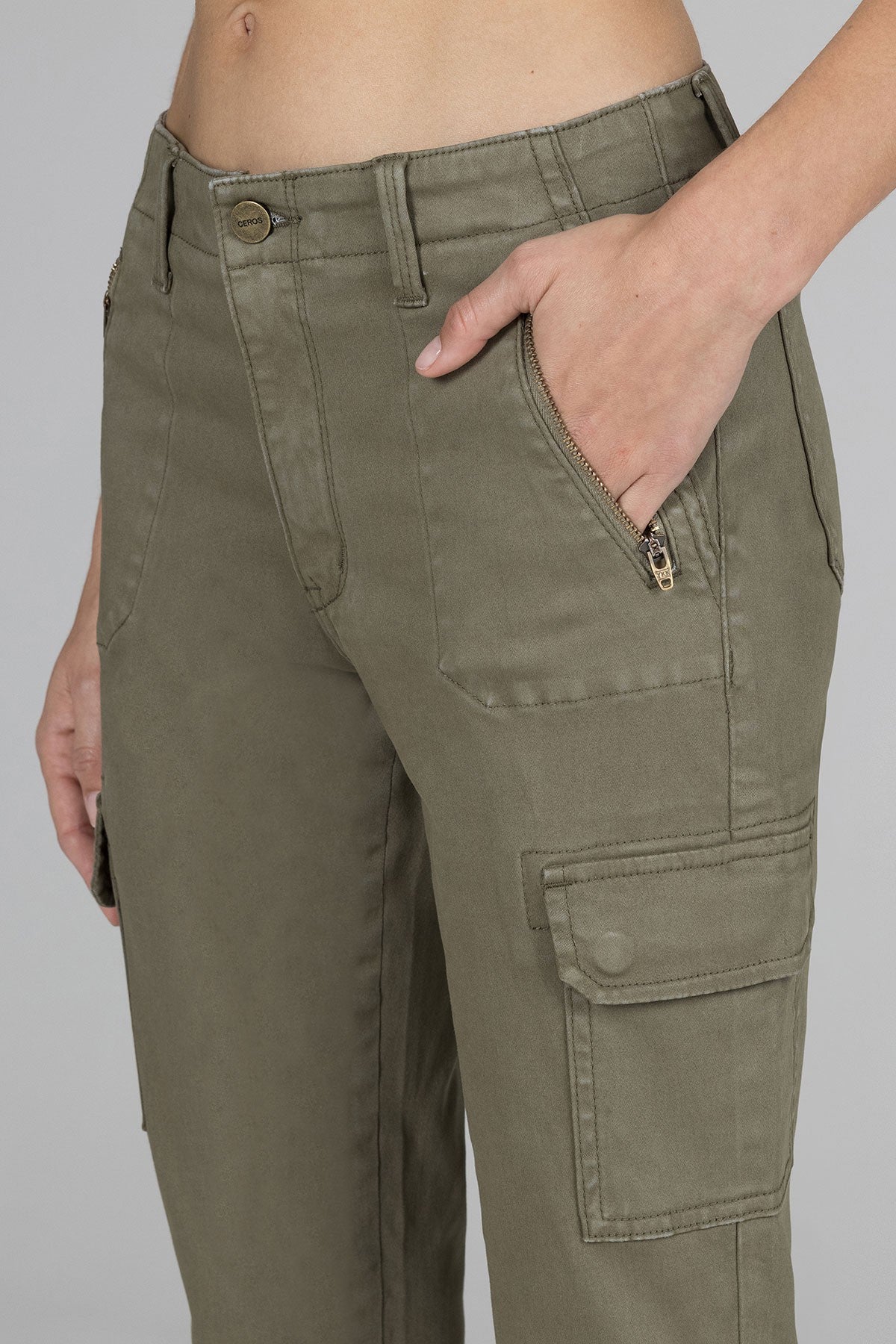 Sophia Mid Rise Cargo Skinny - Olive