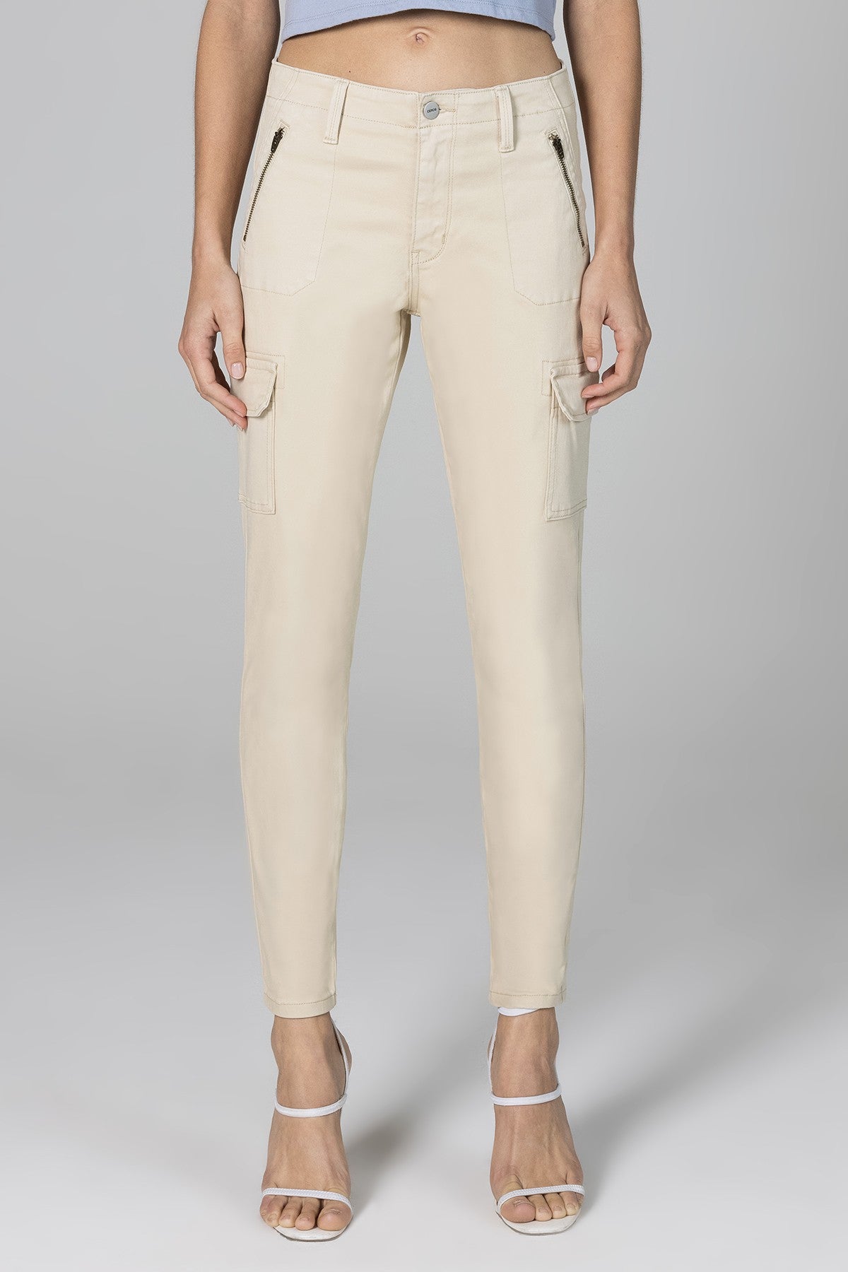 Adriana Mid Rise Cargo Skinny - Tan