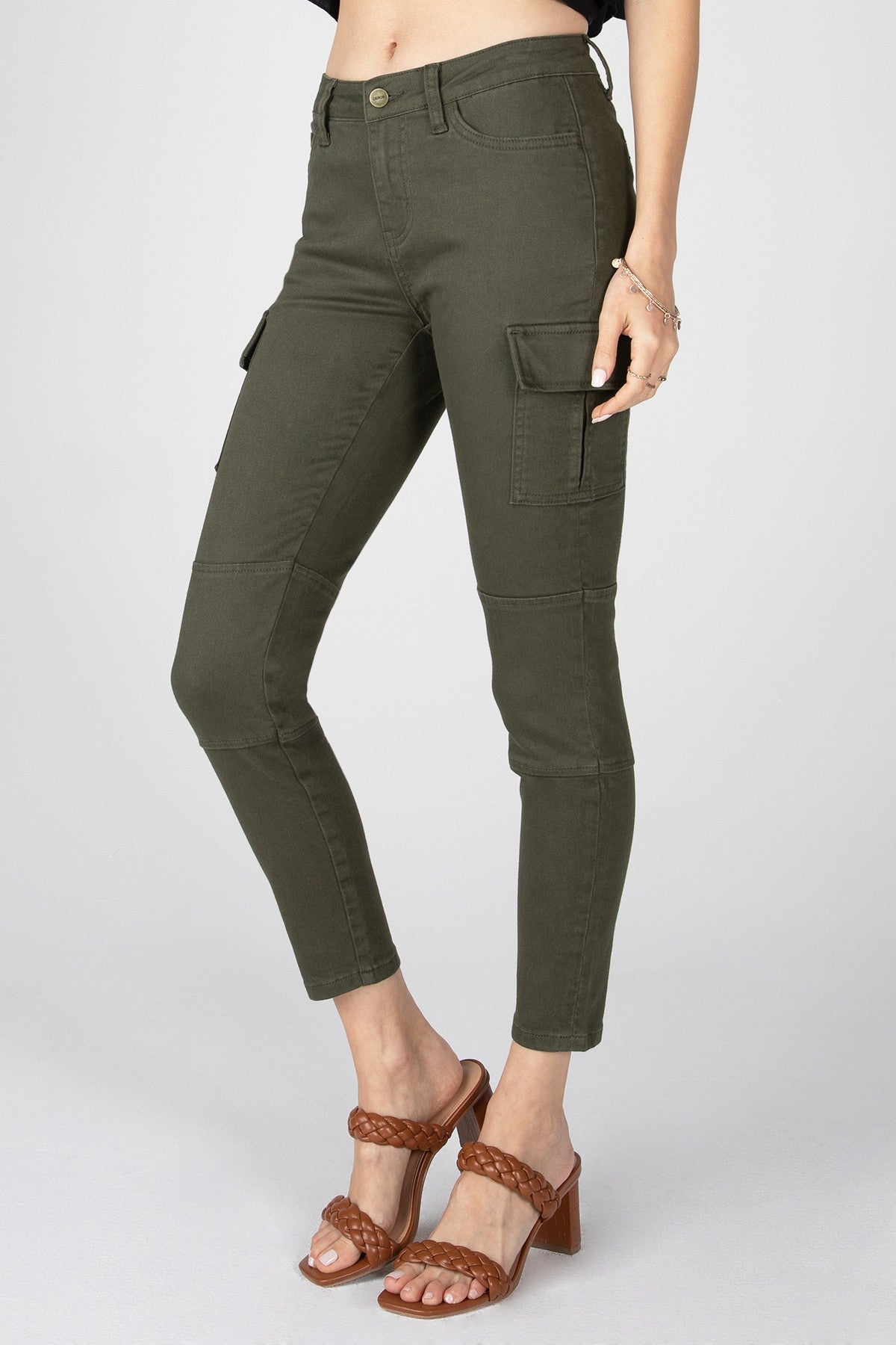 Amanda Mid Rise Cargo Skinny - Olive