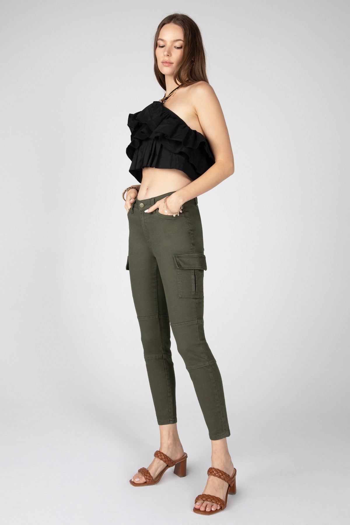 Amanda Mid Rise Cargo Skinny - Olive
