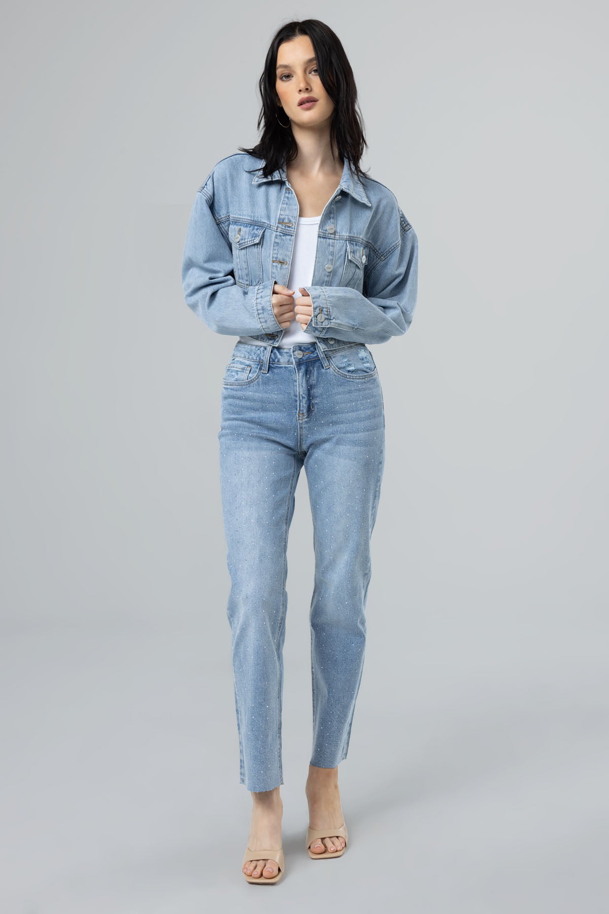 Allison Cropped Boyfriend Denim Jacket - Laguna