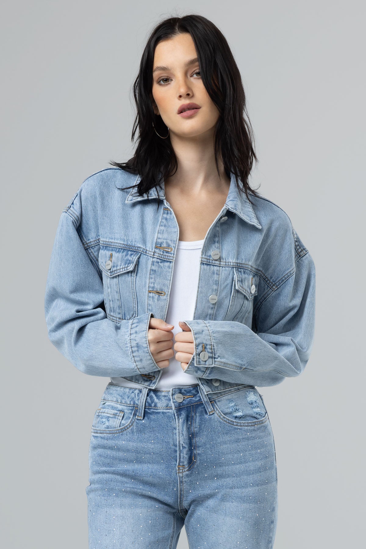 Allison Cropped Boyfriend Denim Jacket - Laguna