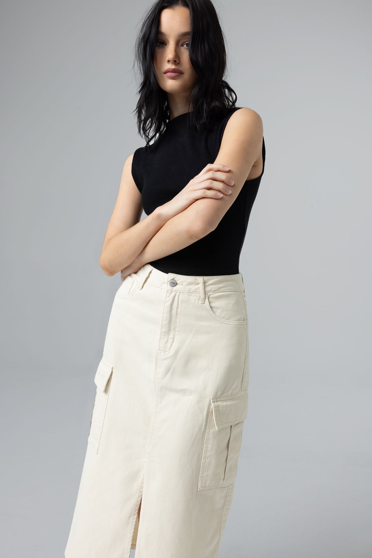 Emma Cargo Midi Skirt - Ecru
