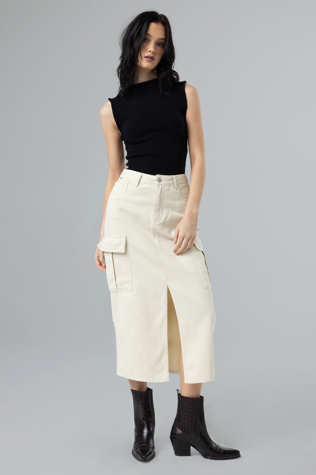 Emma Cargo Midi Skirt - Ecru