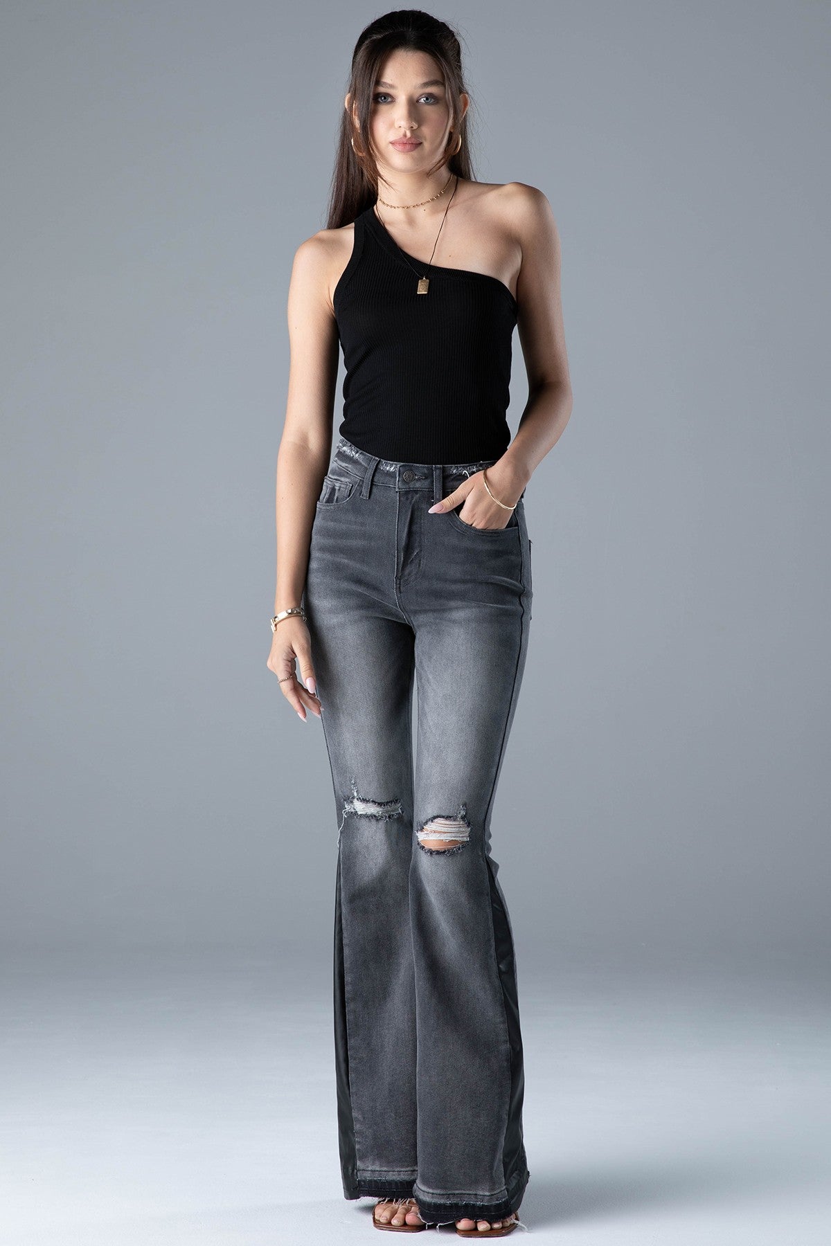 Sienna High Rise Flare - Gray