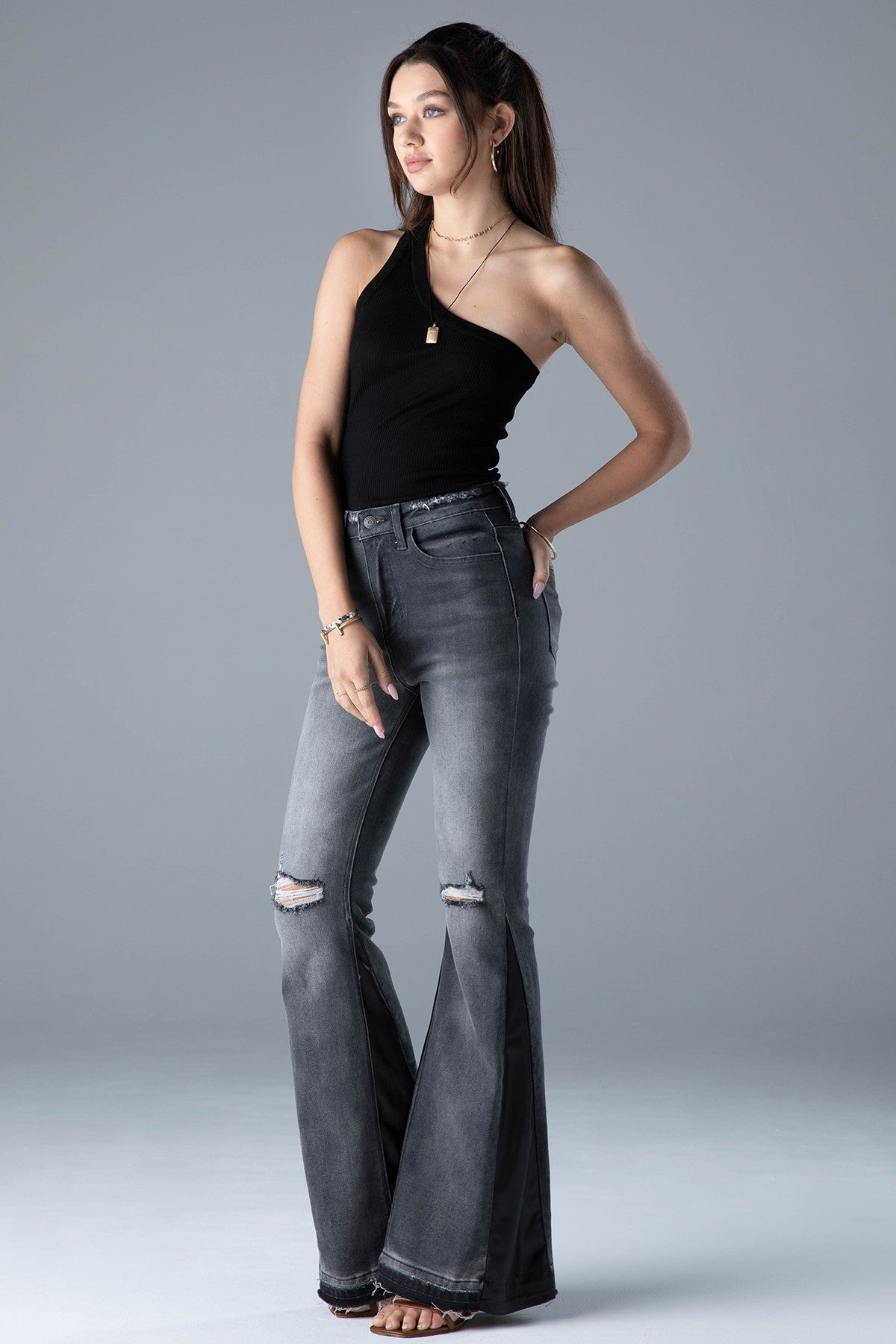 Sienna High Rise Flare - Gray